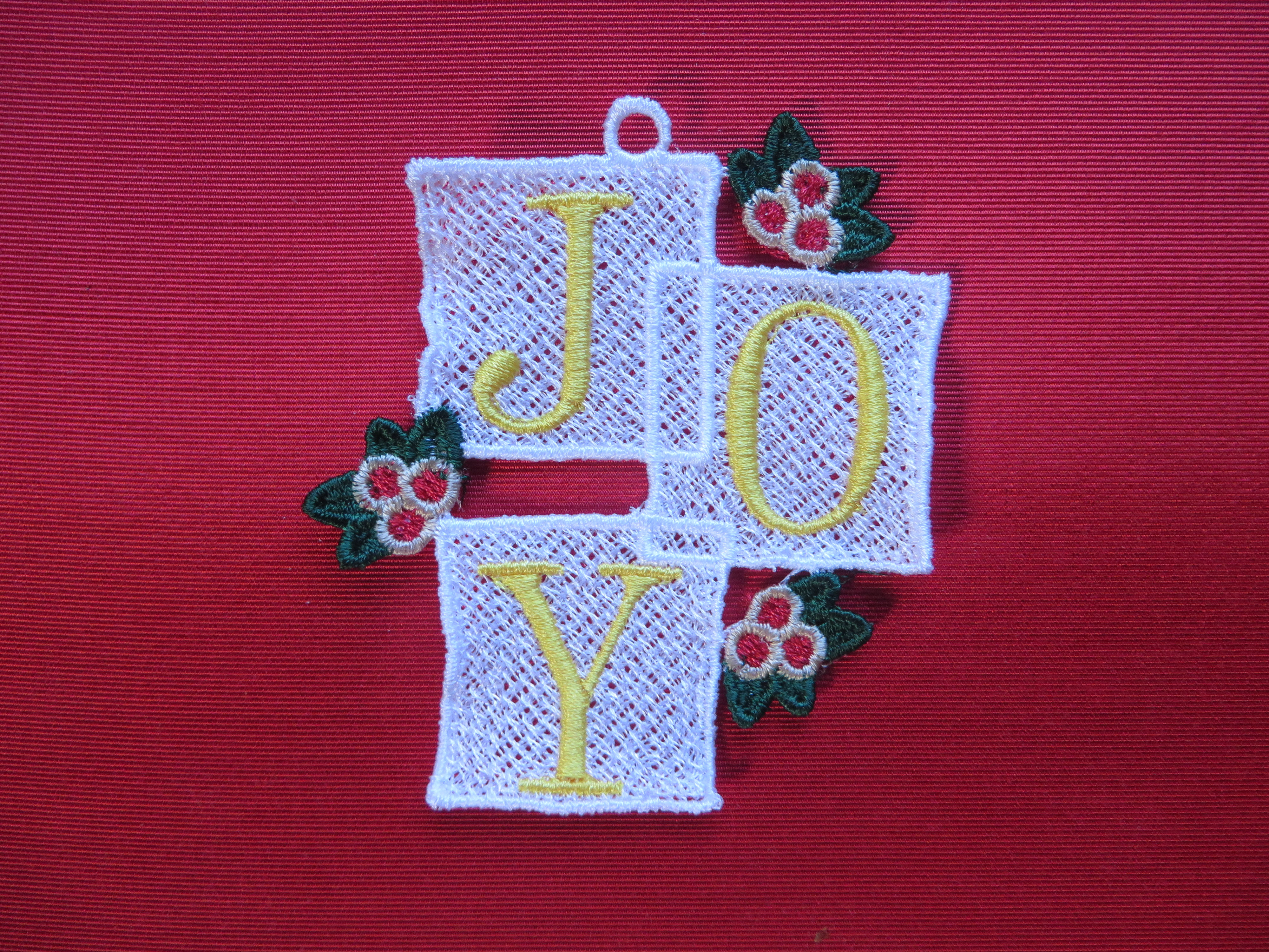 Embroidered Lace Ornament- "JOY" Multicolored