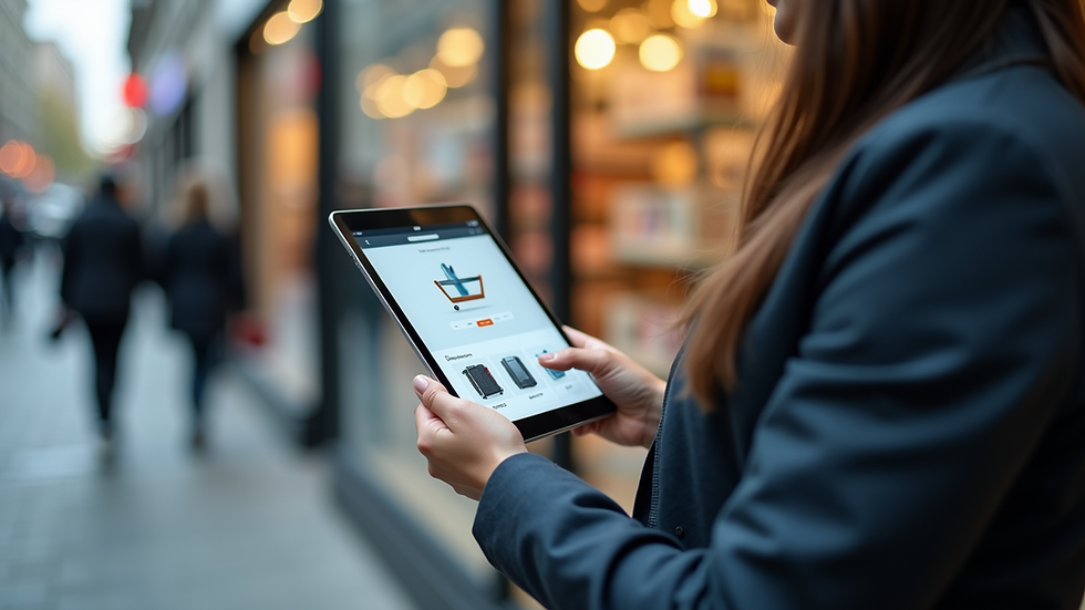 Close-up view of a person using a tablet to shop online