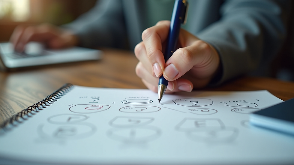 Eye-level view of a person brainstorming ideas on a notepad
