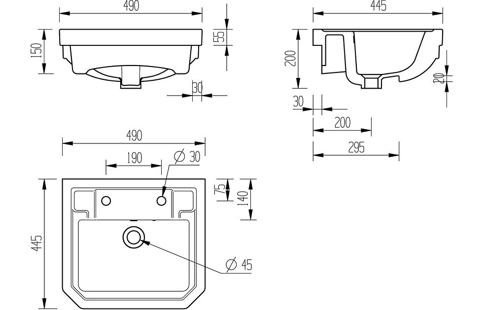 Thumbnail: Truro 495x445mm 2TH Semi Recessed Basin