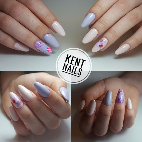 Spring pastel gel nails with floral and heart nail art at Kent Nails in Canterbury
