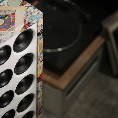 archie speakers customised and stacked with a denon DP300F turntable in the background