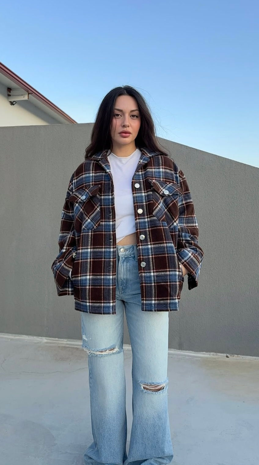 Ekoseli Cepli Kalın Ceket