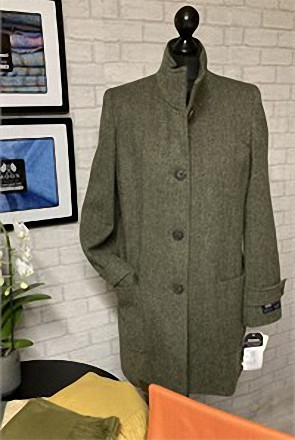 Ladies Herringbone Wool Funnel Neck Coat, Loden 295x443.jpg