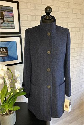 Ladies Herringbone Wool Funnel Neck Coat, Navy 295x443.jpg