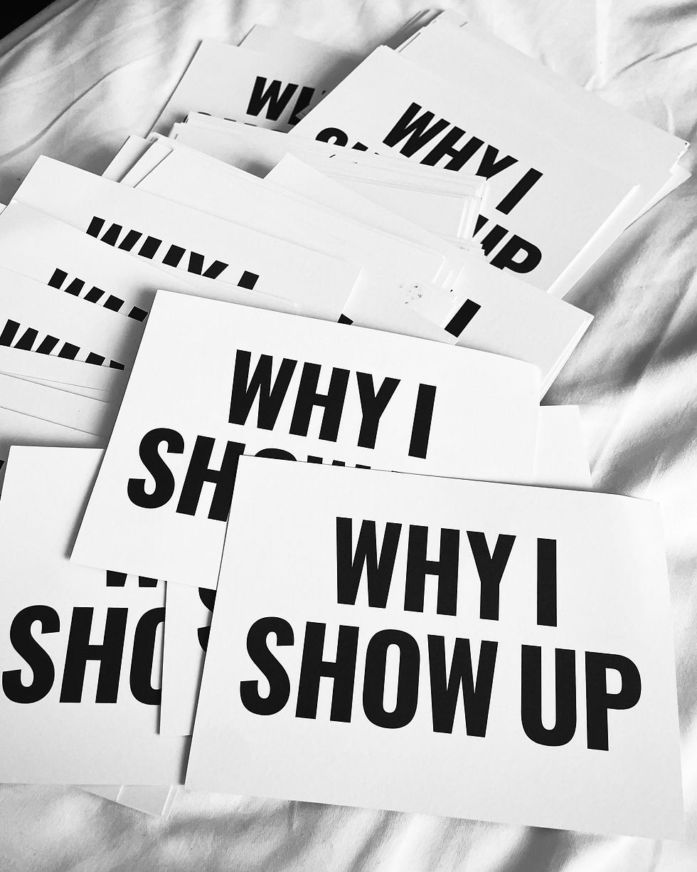 NEXT Library Festival attendees from around the world filled out postcards answering the prompt, "I show up because..." These postcards will be mailed to them in the coming weeks as reminders of hope and vulnerability as our collective strength.