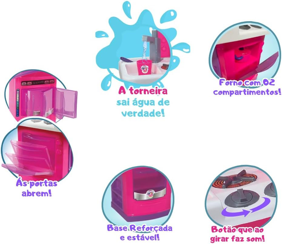 Miniatura: Big Cozinha Infantil Completa Com 16 Peças Big Star - Rosa
