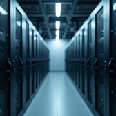Eye-level view of a server rack in a data center