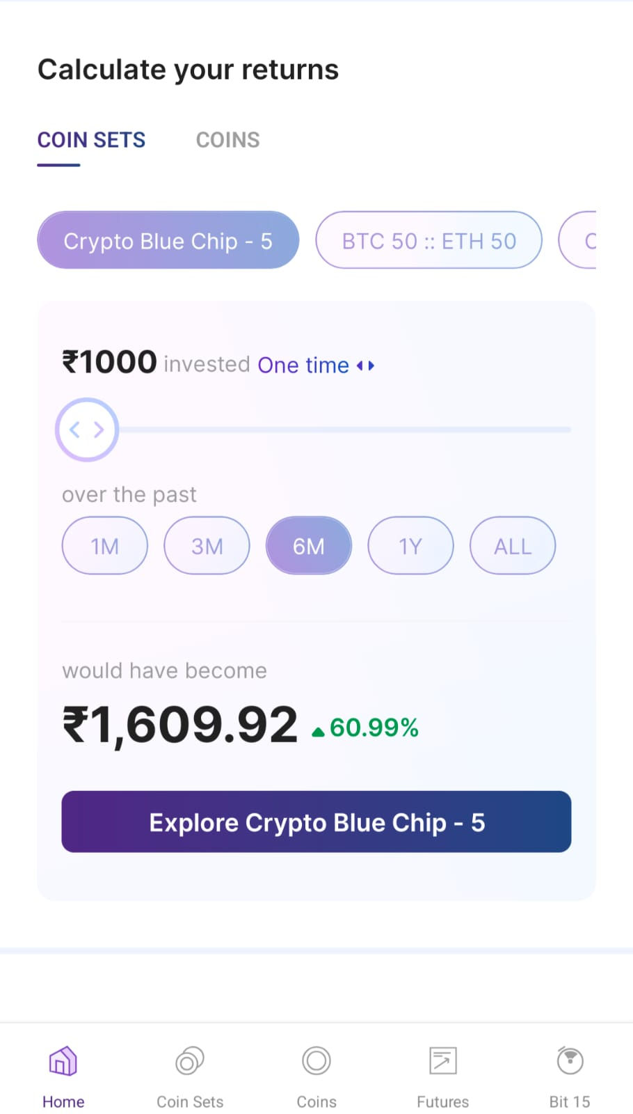 Mudrex app Caluclate returns page