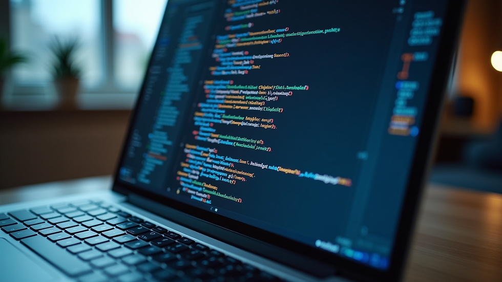 Eye-level view of a laptop screen showing cloud infrastructure code
