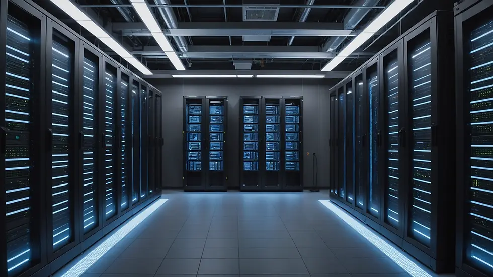 Eye-level view of a data center showcasing virtualization technologies