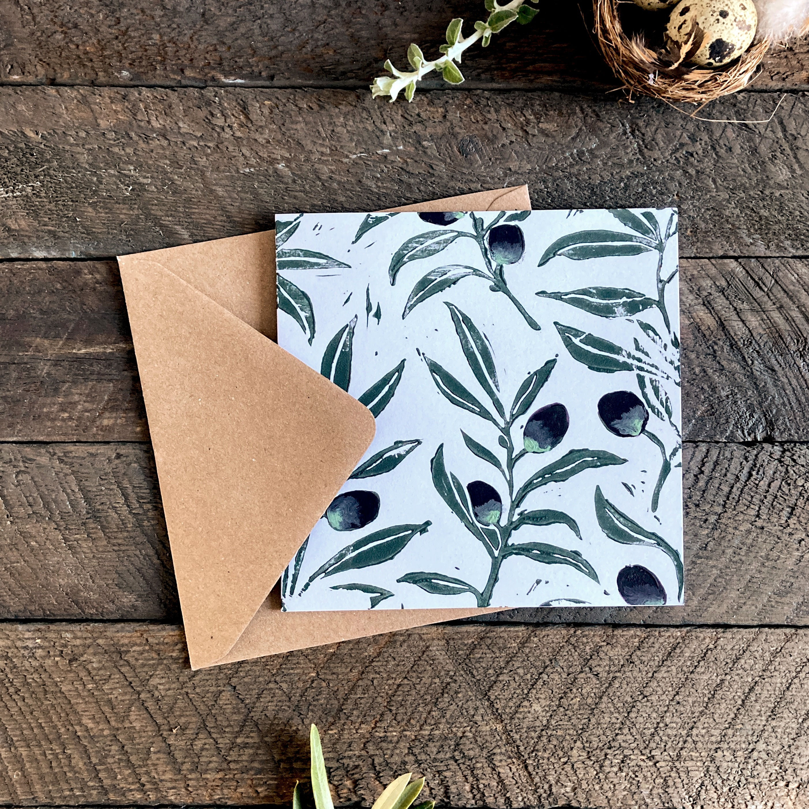 Olive Branch - White Greetings Card