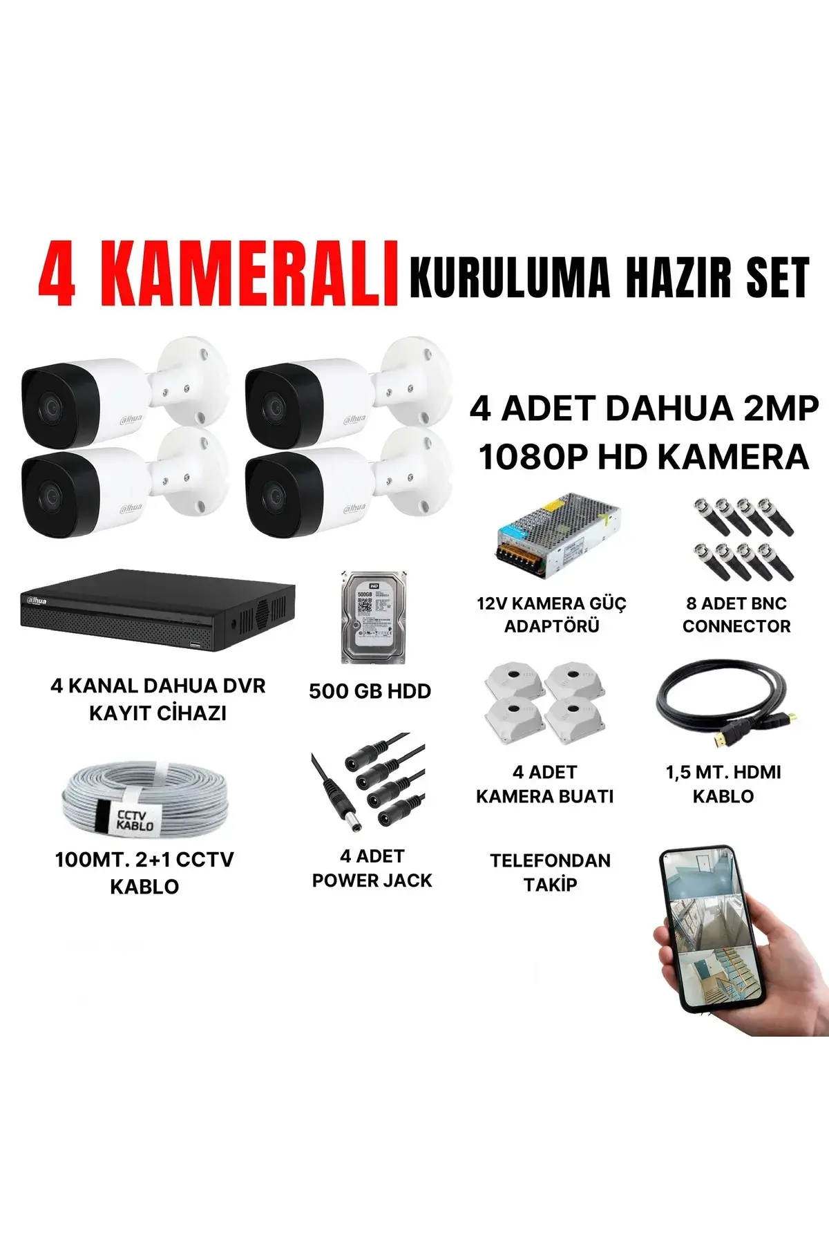 Dahua 4 KAMERALI GÜVENLİK KAMERASI SETİ