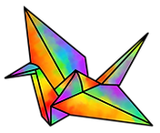 Origami Kranich in Regenbogenfarben, Logo des Vereins Vielfalt e. V.