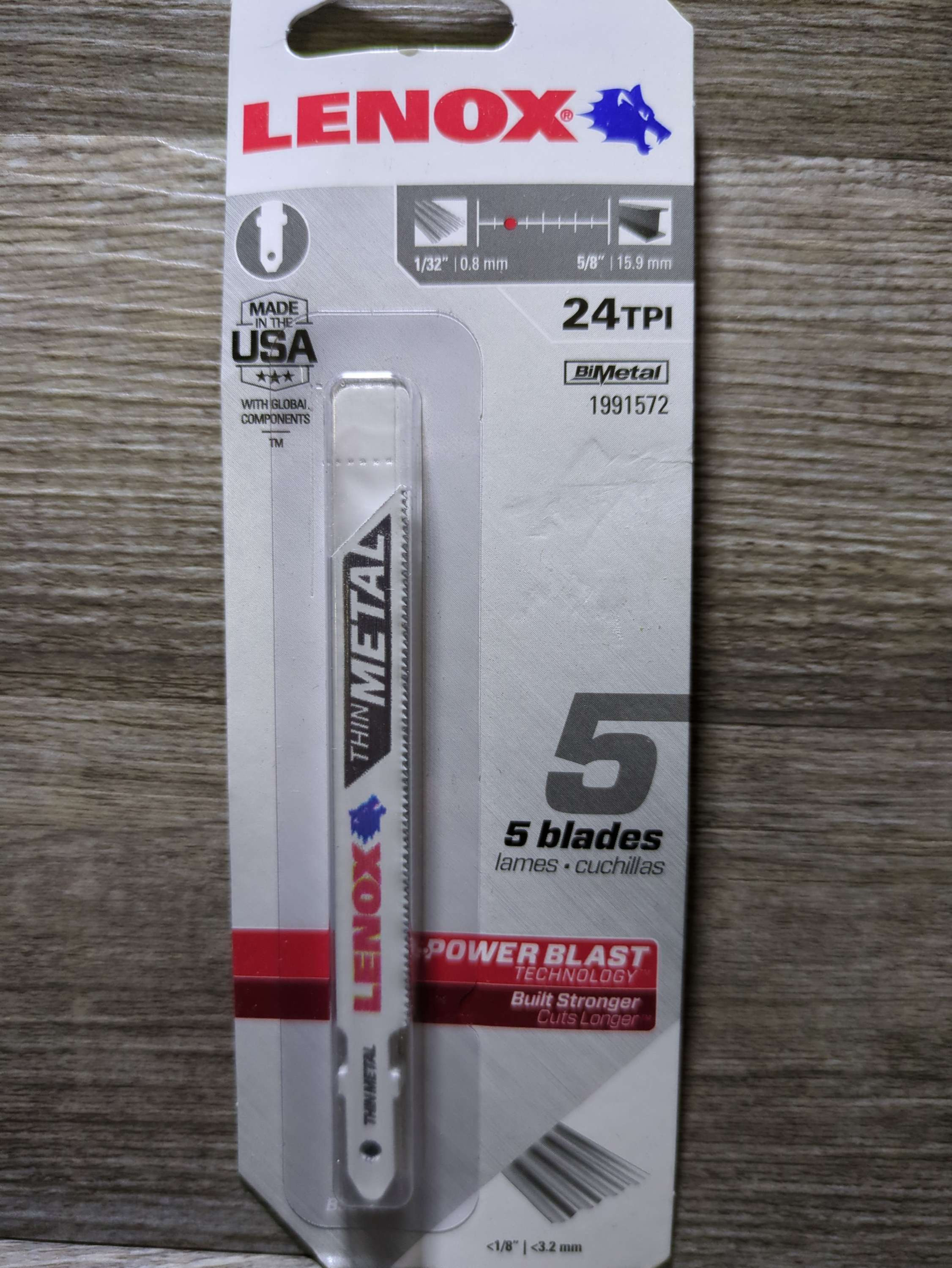 LENOX 3 5/8" 24 TPI T-shank Blade 5 pk