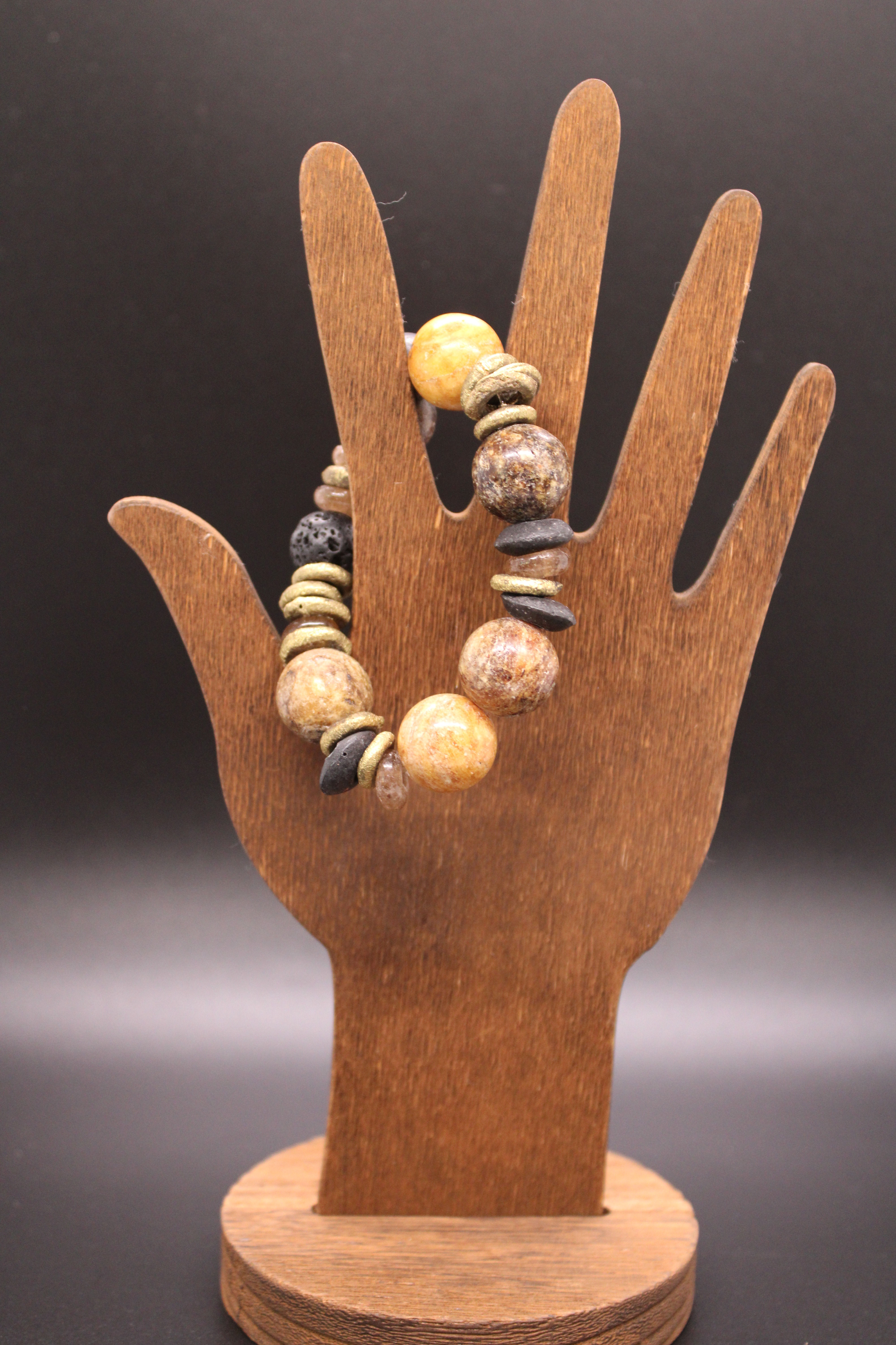 Raw Amber with recycled African glass and lava beads stretch bracelet