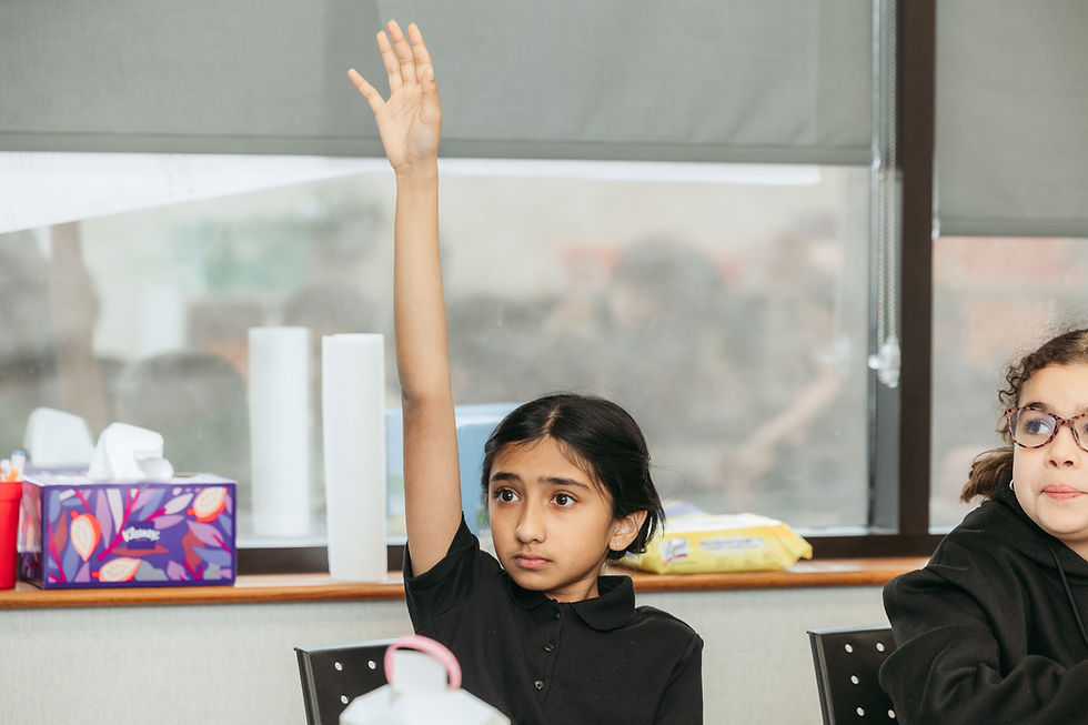 Girl raising her hand to ask a question at class