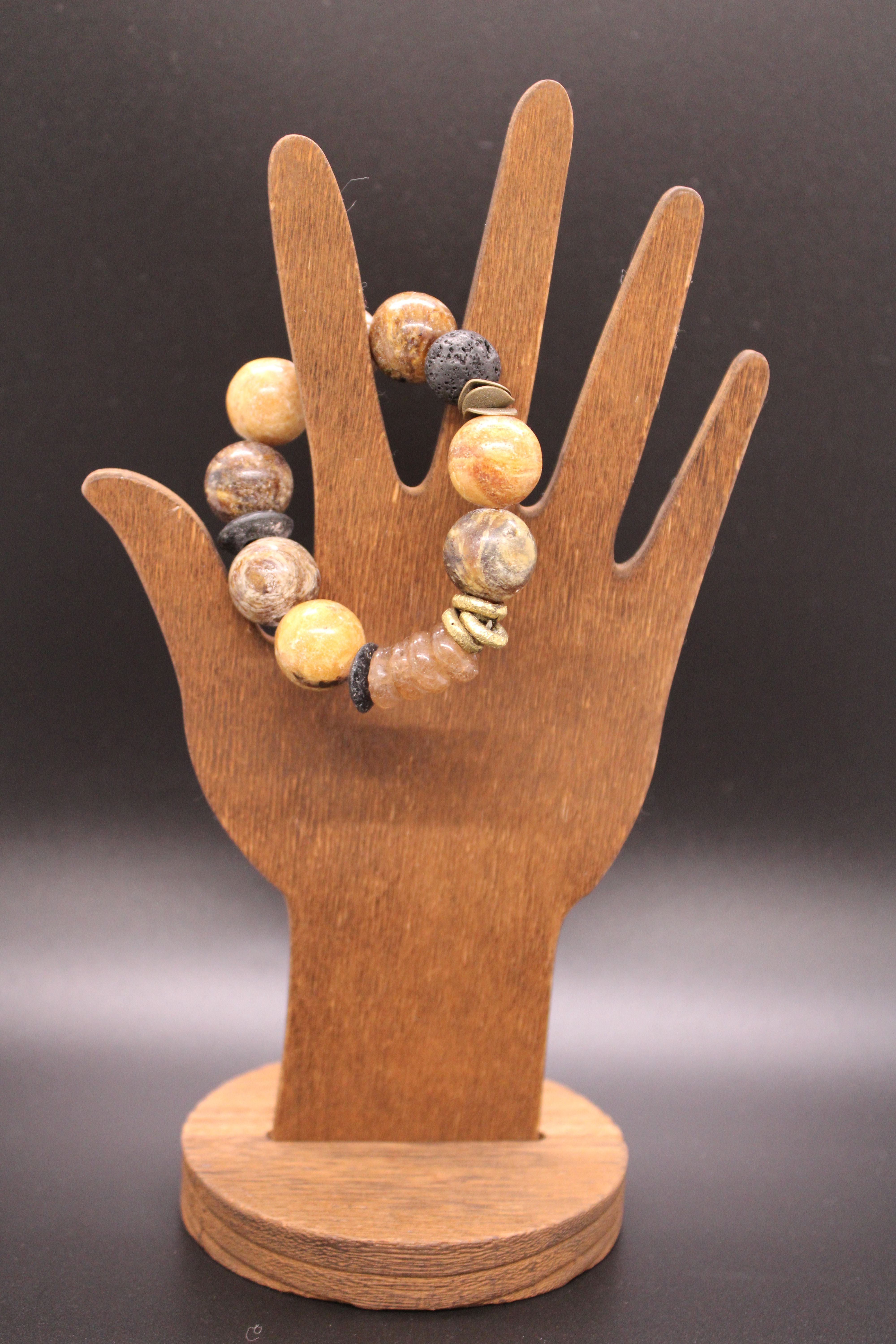 Amber and lava beads stretch bracelet