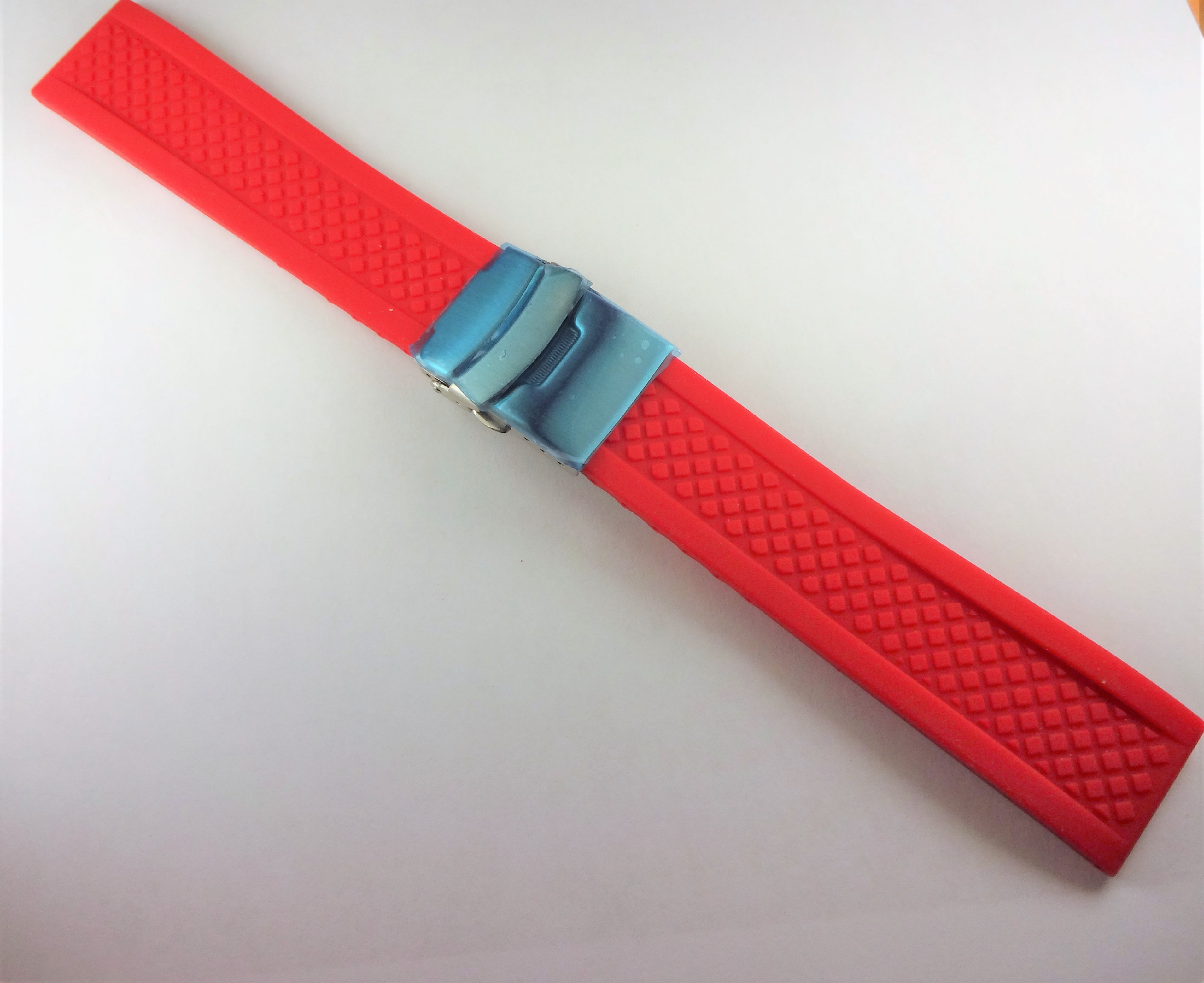 Replacement 22mm Red Silicone With Deployment
