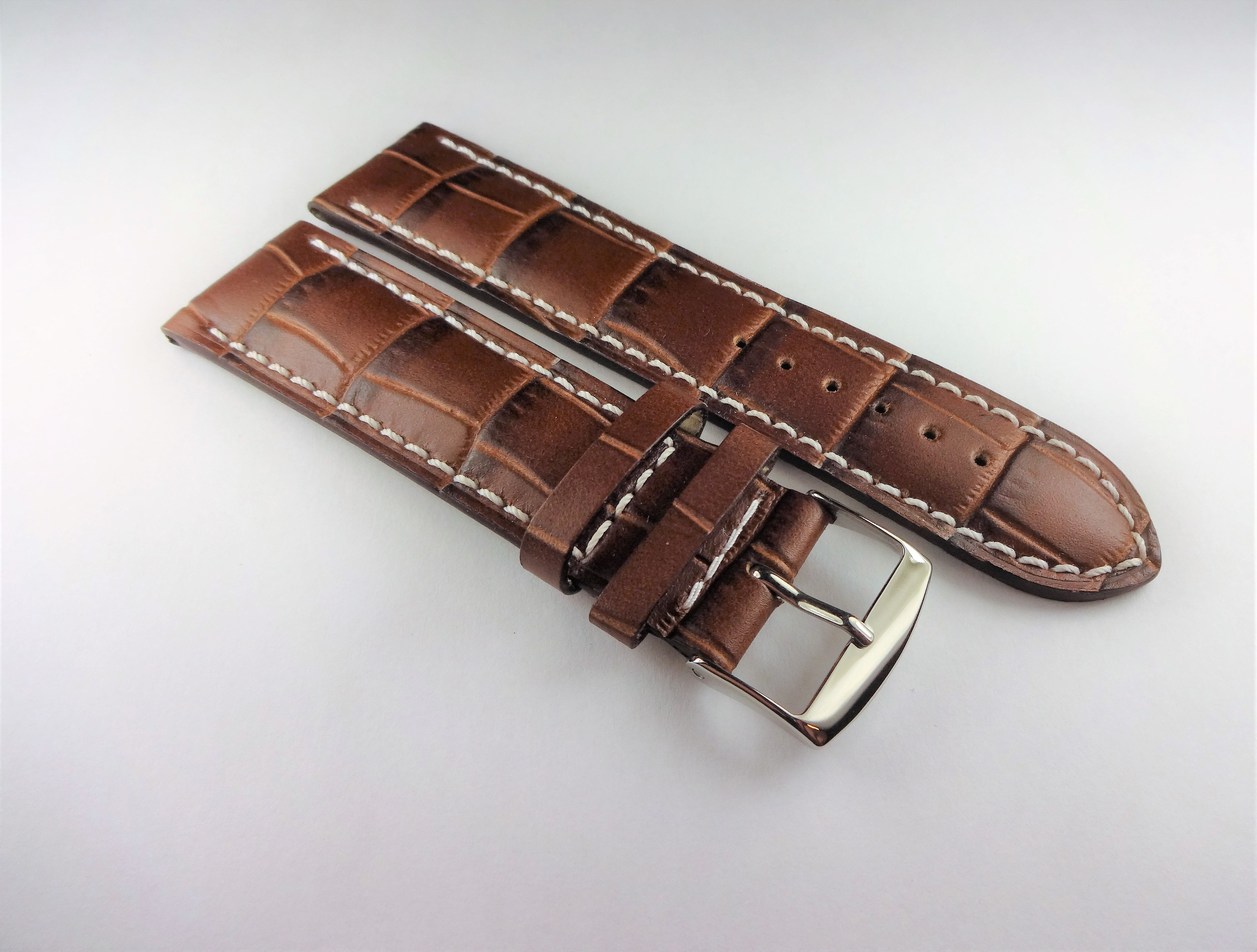 Replacement Calfskin Alligator Grain Leather 22mm Brown