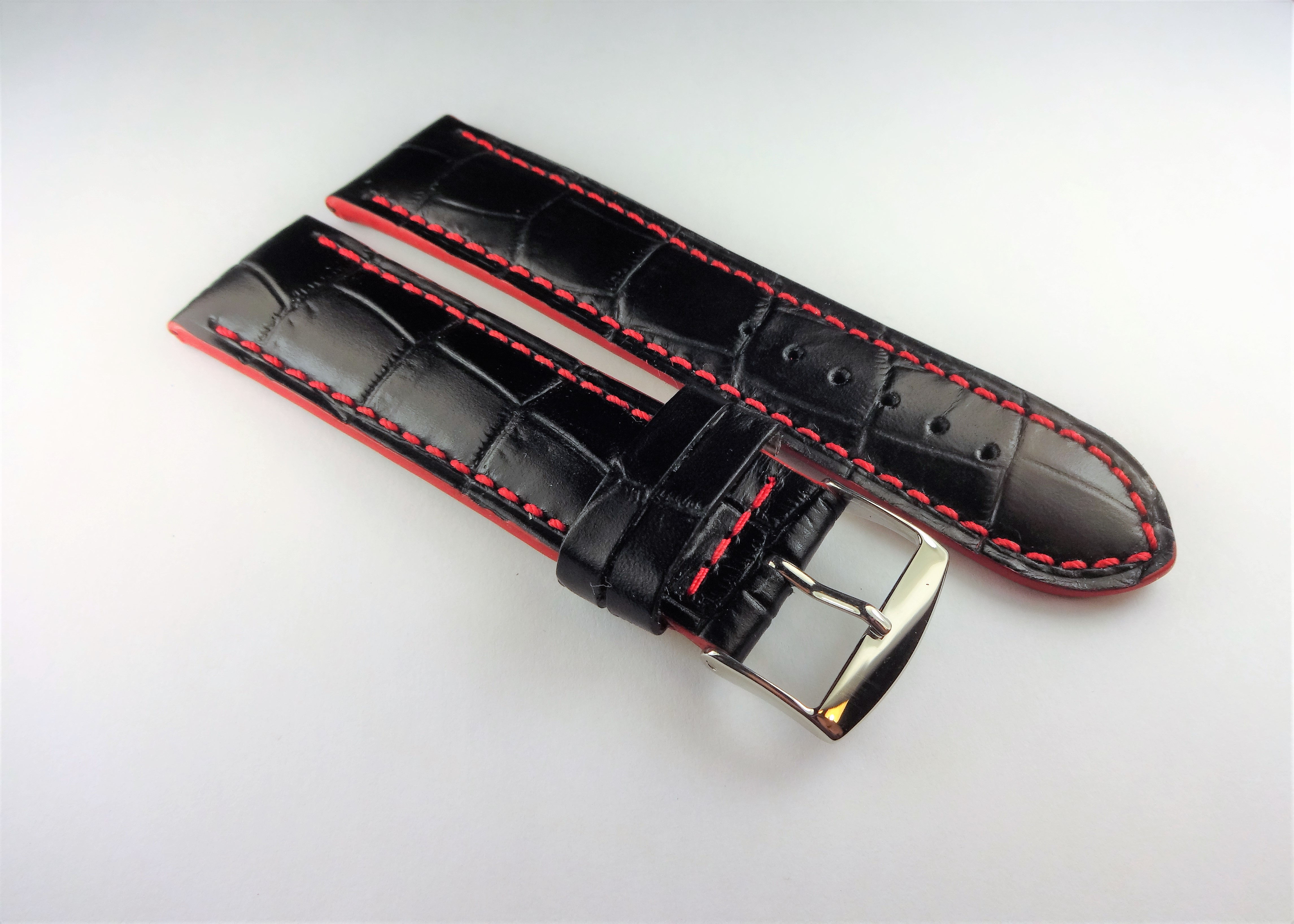 Replacement Calfskin Alligator Grain Leather 22mm Black