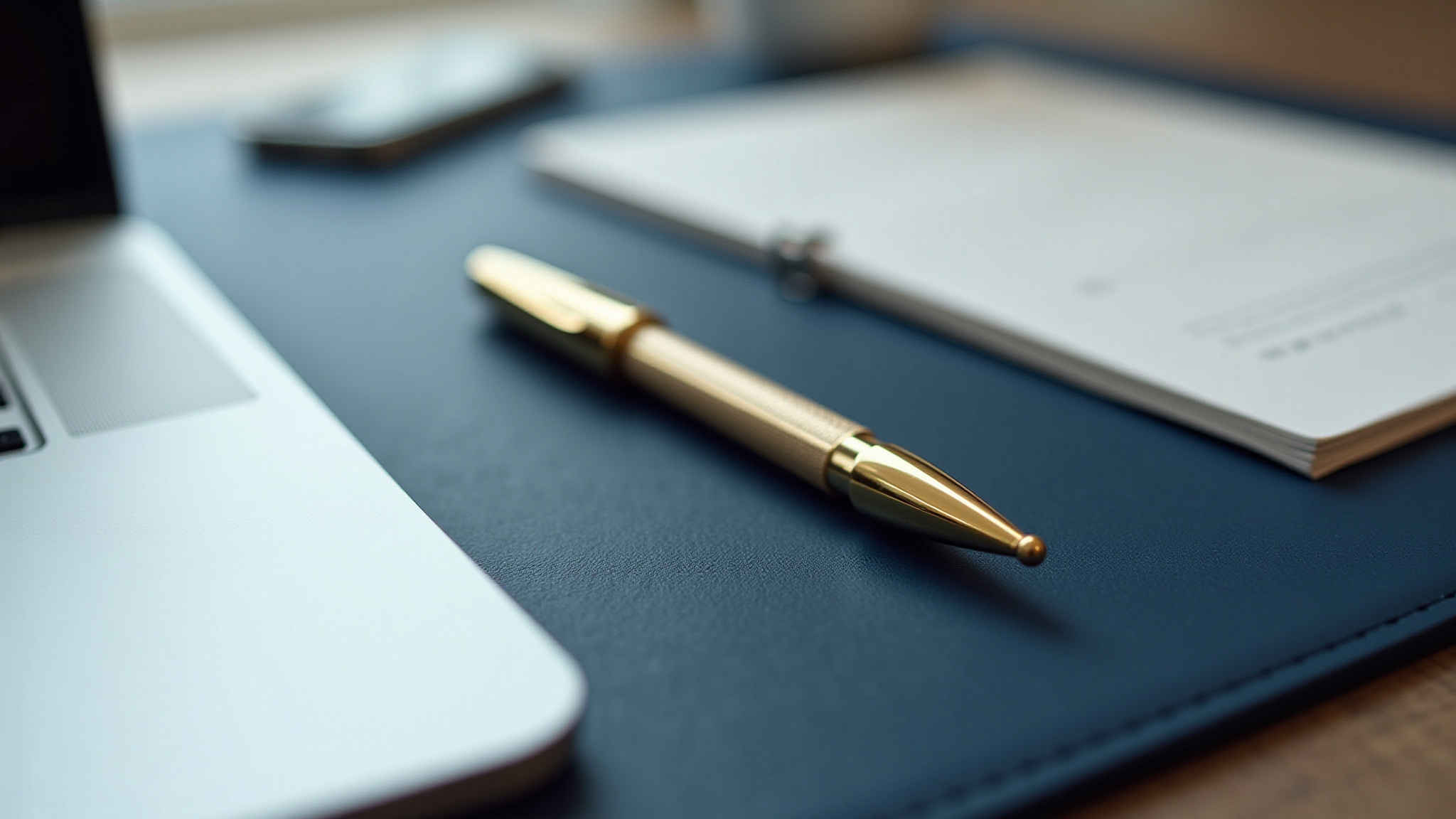 金色のペンとノートの写真。ユニオンの採用サービスのメインビジュアル。