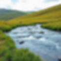 a simple clear relaxing stream with small rapids in a hilly meadow - a bubbling brook. a s