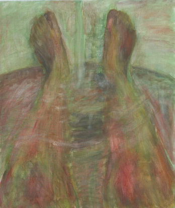 Deux pieds de peinture de paysage avec un fond abstrait vert et rouge, art
anne sophie fontenelle