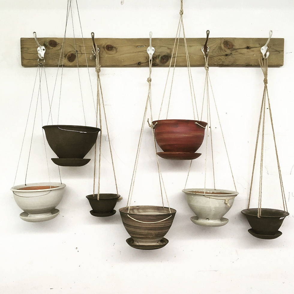 Thumbnail: Hanging Pottery Planter with built in catch basin, Hanging Ceramic Planter with