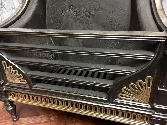 Thumbnail: Antique 19th Century Victorian Cast Iron and Brass Fire Basket Grate