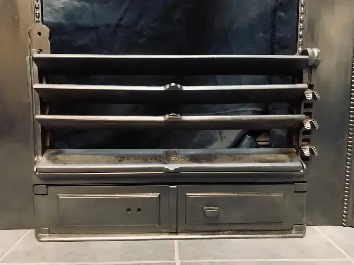 Thumbnail: Antique Scottish Cast Iron Fireplace Insert with Canopy