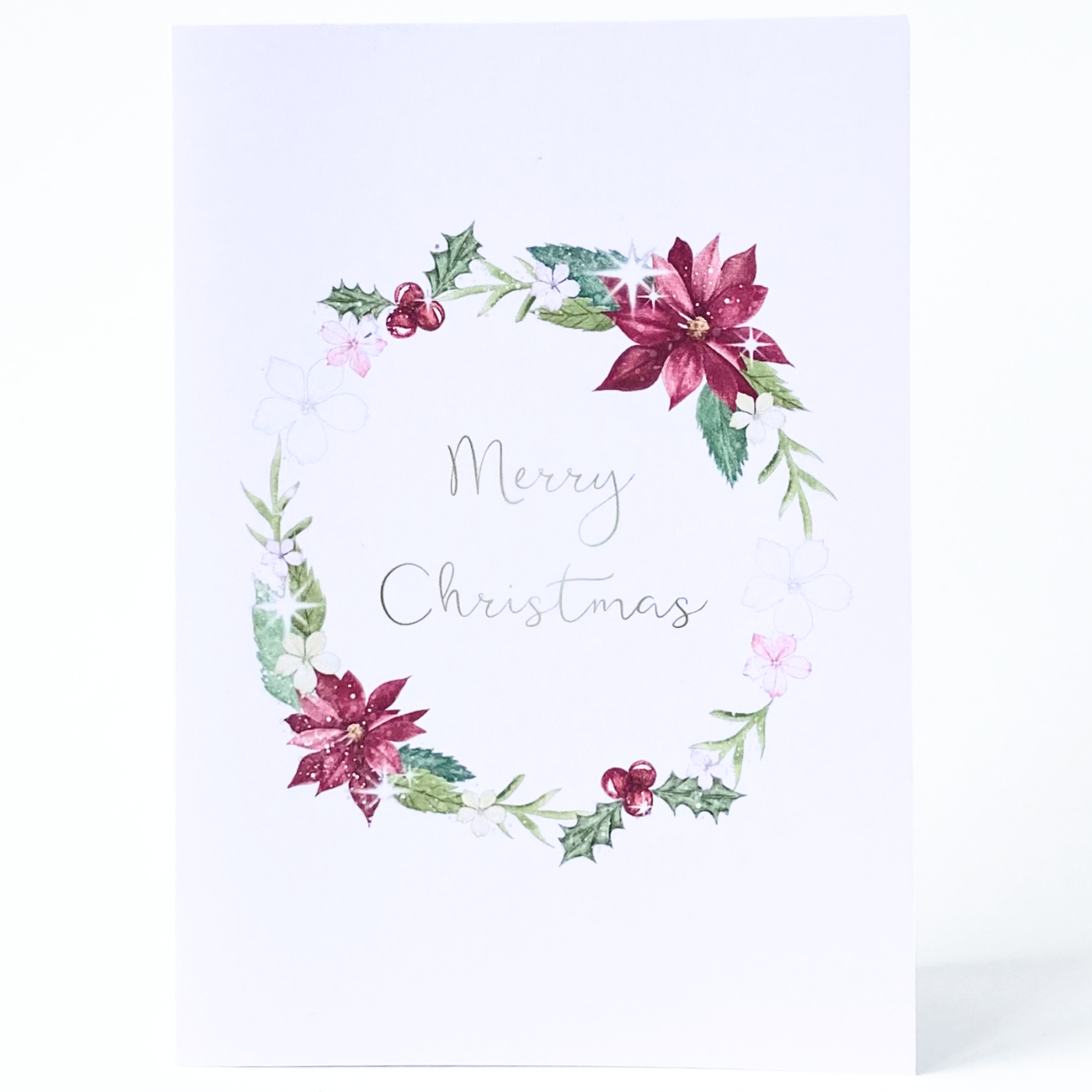 Merry Christmas Greeting Card, Hand-Painted Watercolour Wreath, Blank Inside, A6