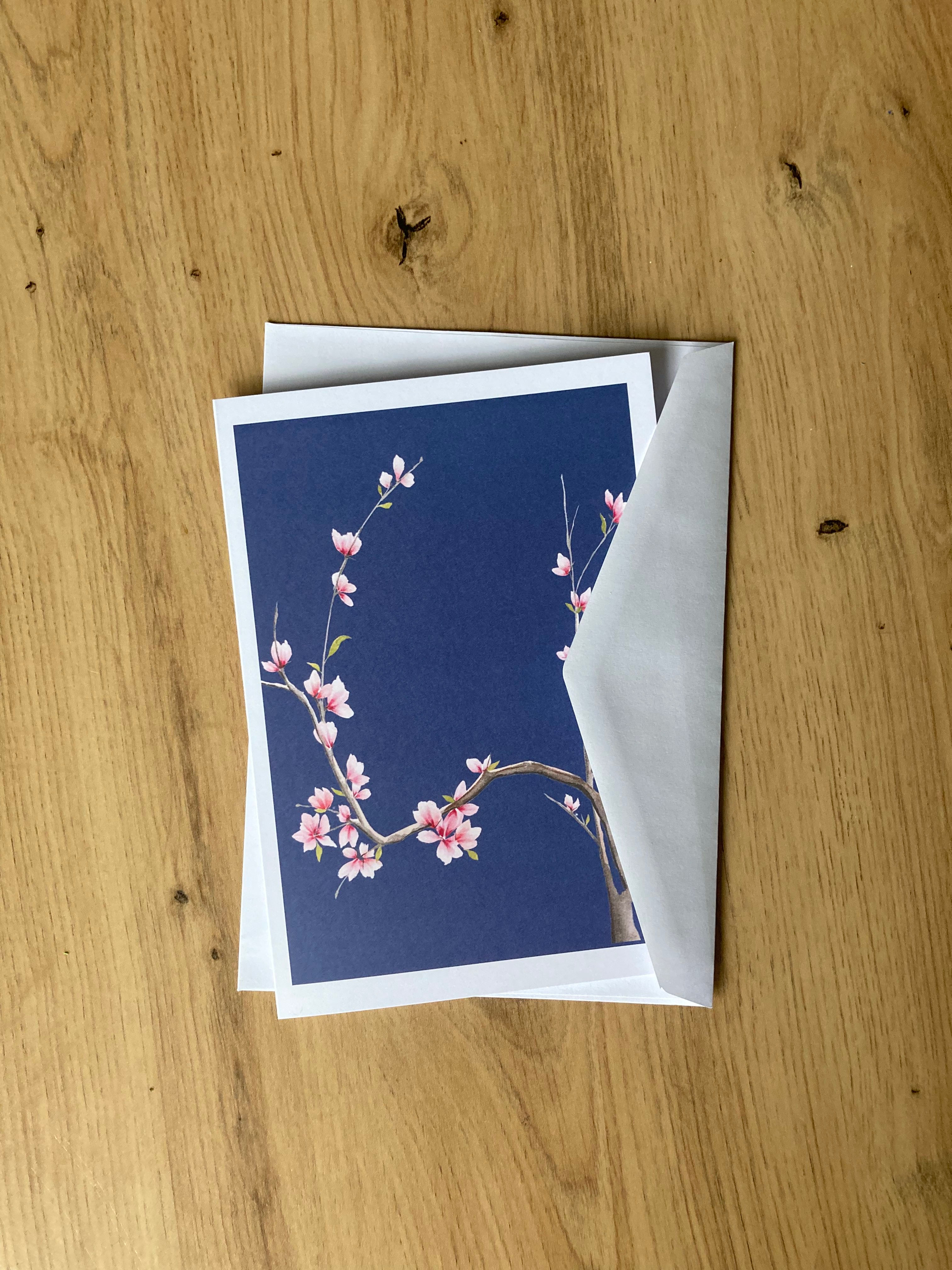 Pink Blossoms Greeting Card, Original Watercolour Art Print, A5, Blank Inside
