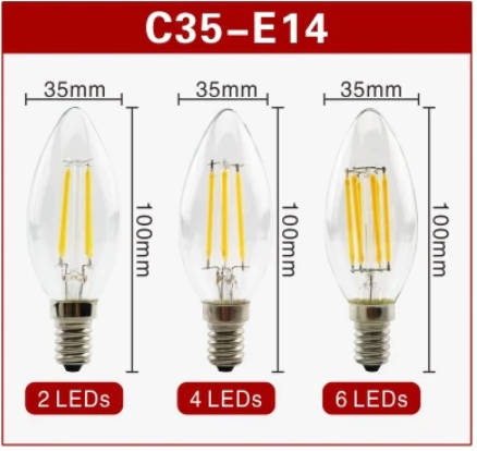 Miniature : 2 ampoules LED à Filament en verre Vintage C35-E14