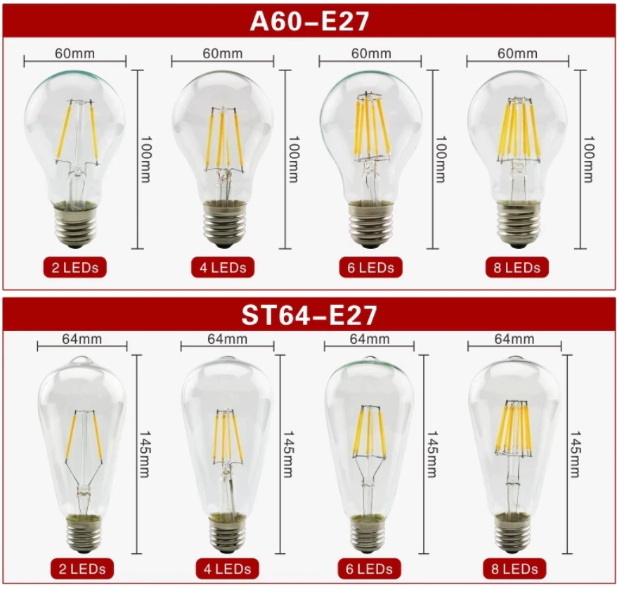 Miniature : 2 ampoules LED à Filament en verre Vintage A60-E27