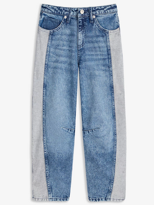Medium Wash Barrel Legged Jean with Panels