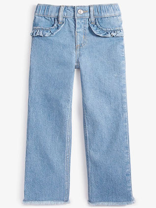Light Wash Ruffle Pocket Wide Leg Jean