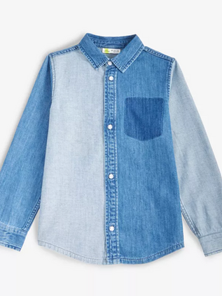 Color-blocked Denim Button Down Shirt