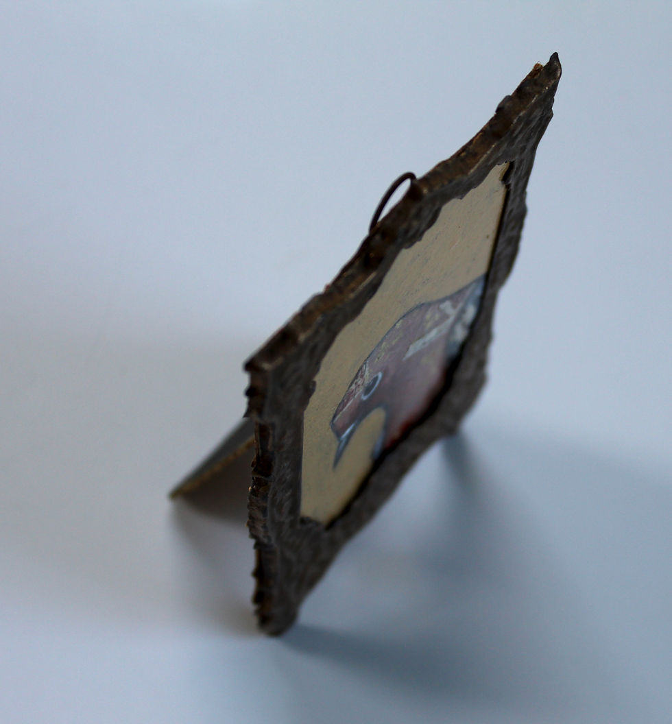 Thumbnail: original mourning dove bird painting on wood in victorian art nouveau tin frame