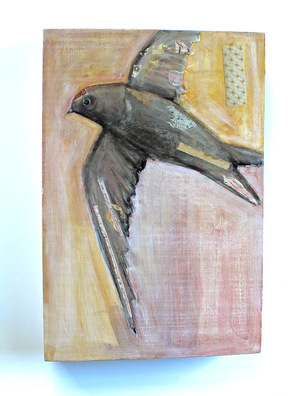 Thumbnail: Flying Swift Bird Painting: Soft Tones Reclaimed Wood Wall Art