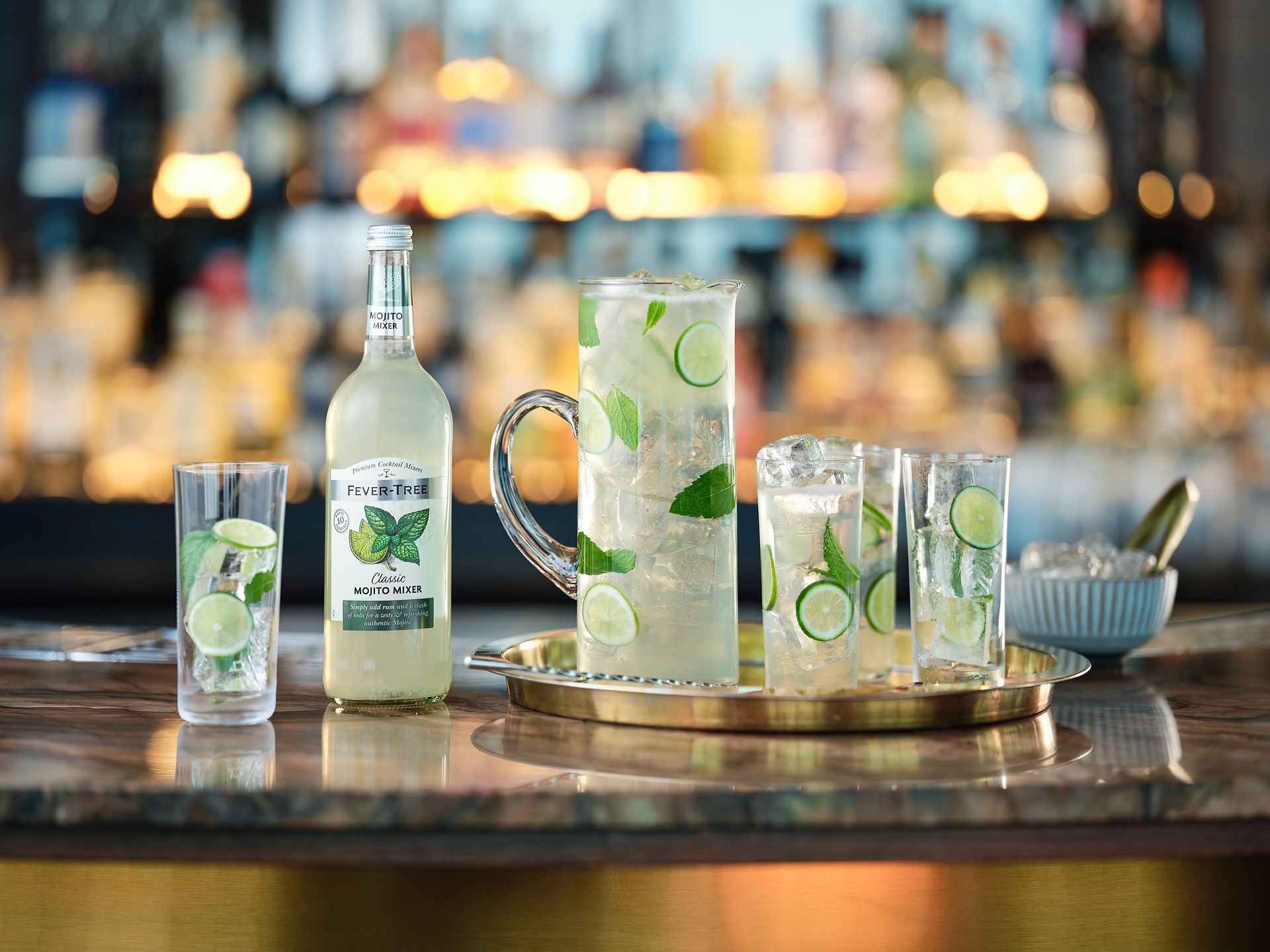 Fever Tree Drink Mixer table setting in a bar