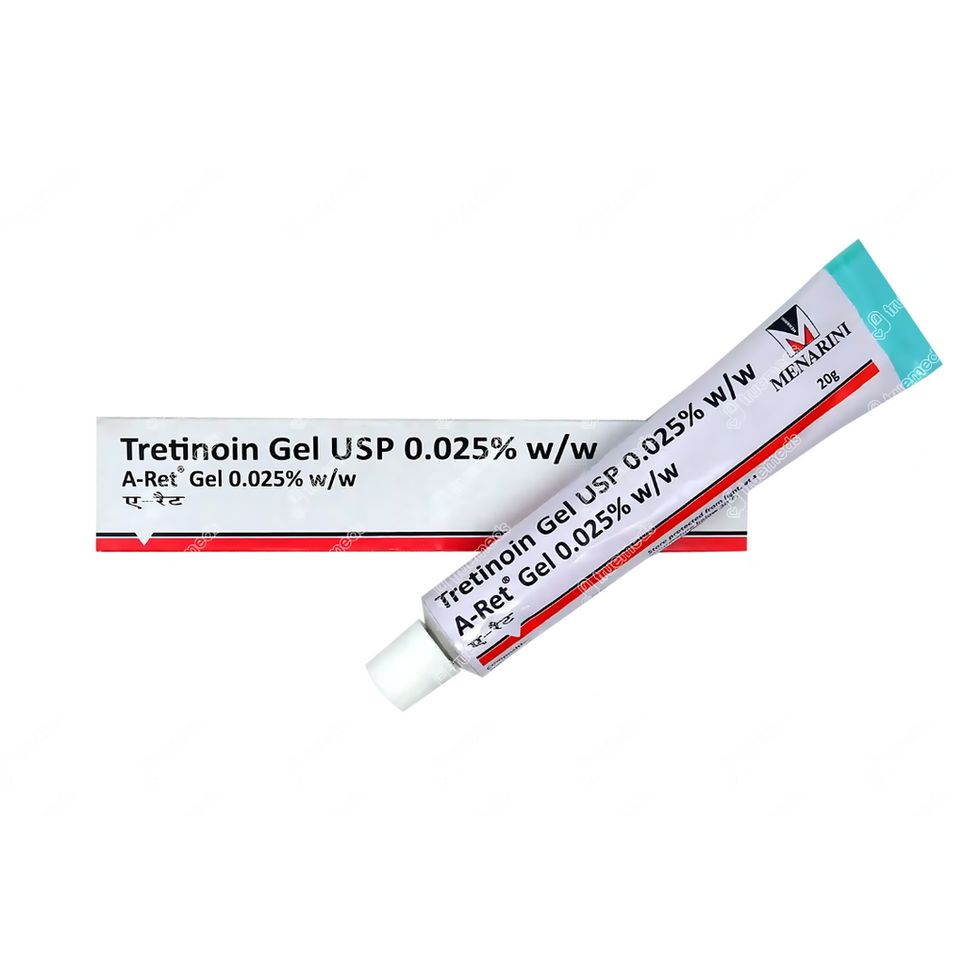 A RET GEL 0.025%(TRETINOIN) , a powerful solution for acne, wrinkles, and skin discoloration.