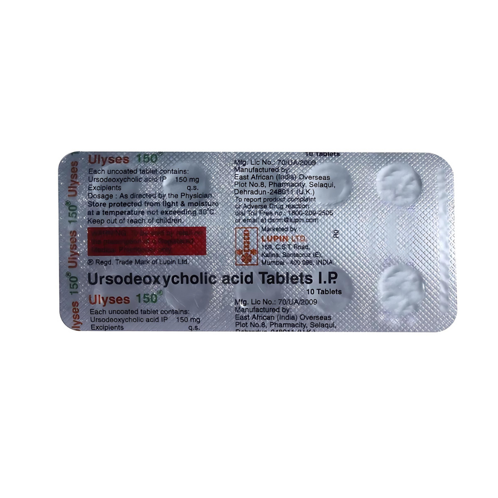 Ulyses 150mg Tablet is a medication containing the active ingredient Ursodeoxycholic Acid 150, which is commonly used to diss