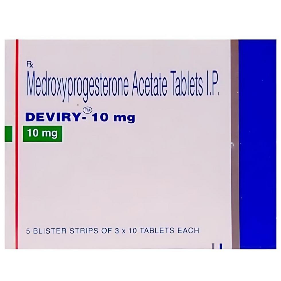 Deviry 10mg Tablet is similar to the progesterone hormone naturally produced by the body. It regulates periods, stops irregul