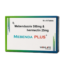 Mebenda Plus Mebendazole and Ivermectin tablet box - Theskymeds