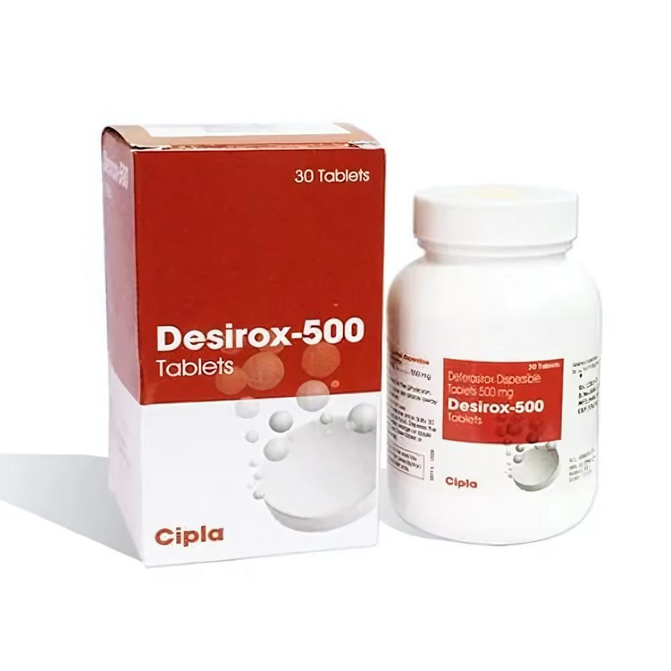 Desirox 500 Tablet is a medicine used in the treatment of chronic iron overload caused by frequent blood transfusion.