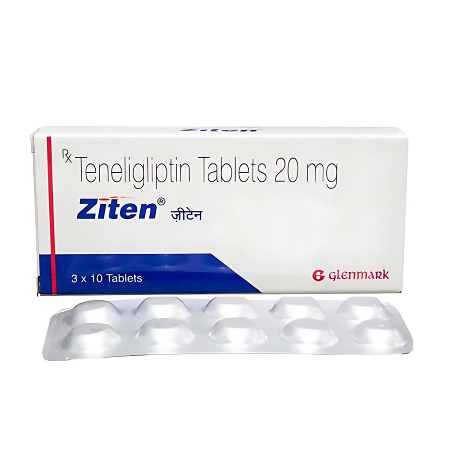 ZITEN 20 MG (TENELIGLIPTIN) is an effective oral medication used to manage Type 2 Diabetes Mellitus.