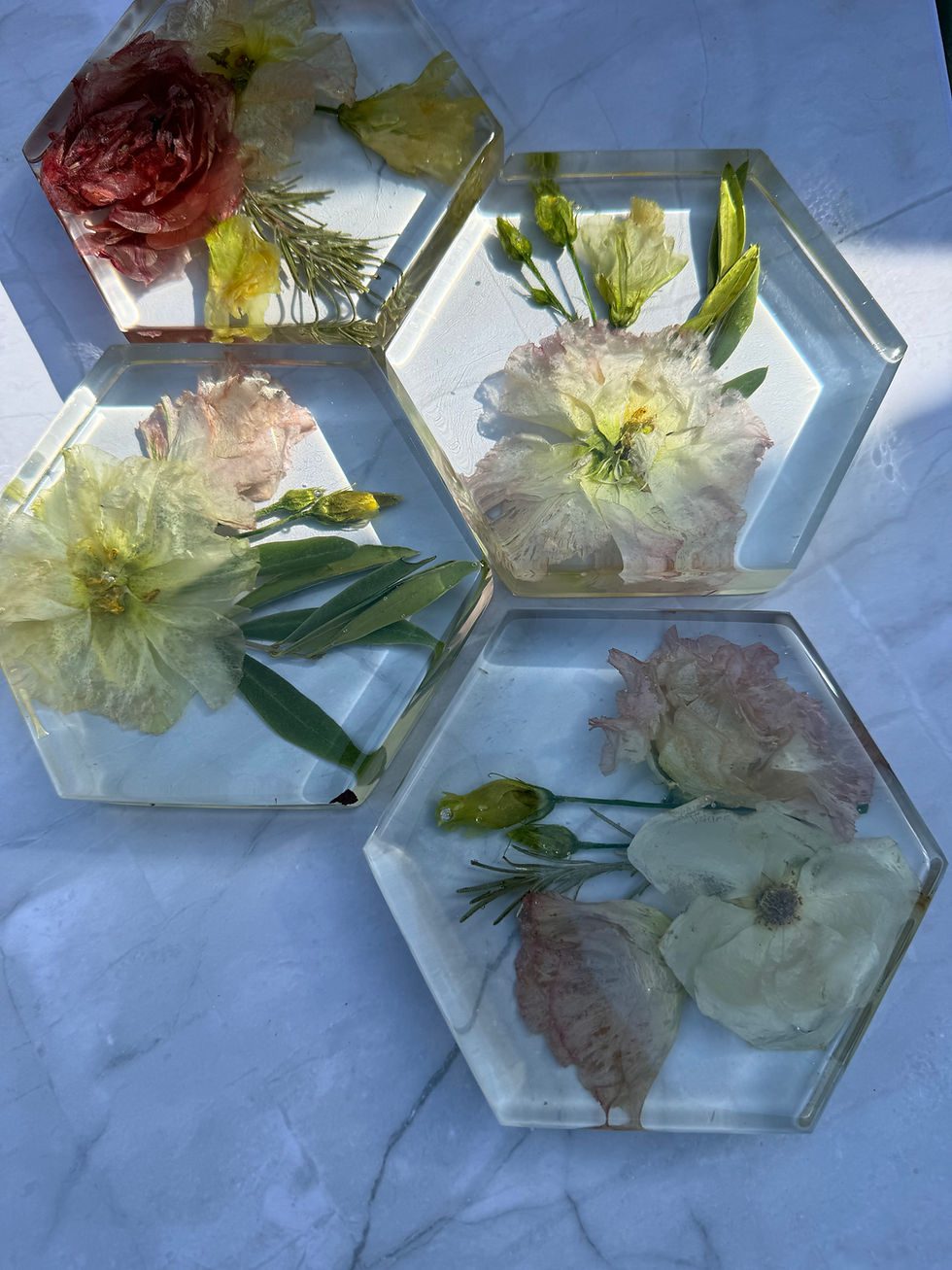 Thumbnail: Hexagon Coasters - Wedding Flower Preservation - Resin Flower Preservation UK