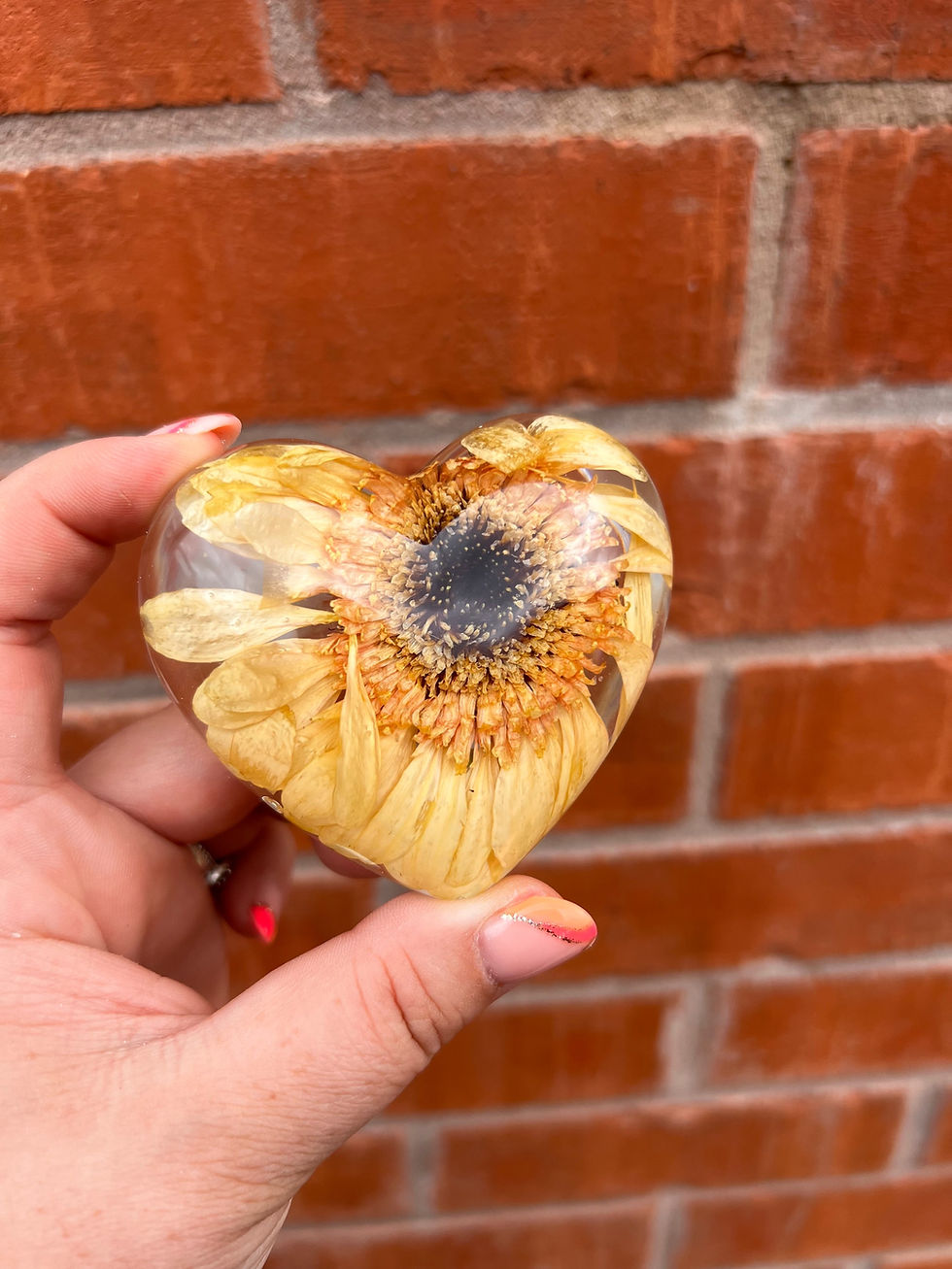 Thumbnail: Puffy Heart Paperweight - Resin Flower Preservation - Memorial Flowers