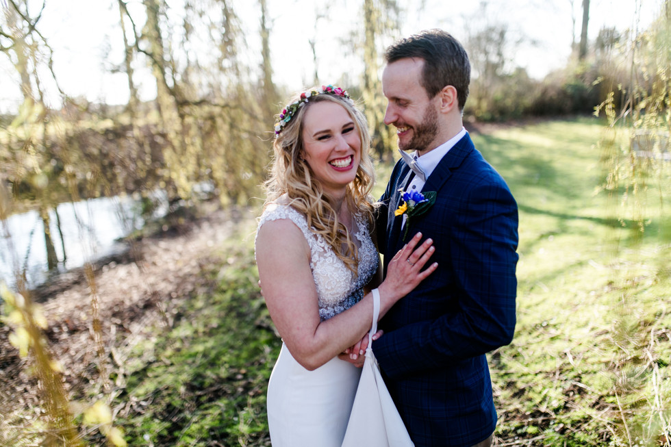 Bride and groom portrait at Houchins Essex